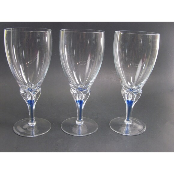 Studio Nova Crystal Large Iced Tea 8" Goblets Blue Core Bundle of 3 - Picture 2 of 8